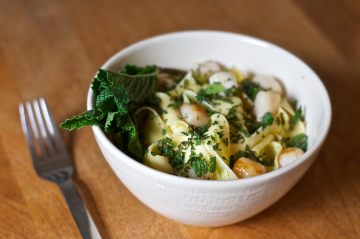 Minted Lemon Pappardelle with Butter-Seared Baby Scallops - A Pat & A Pinch